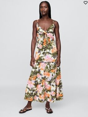 New! GAP Floral Tie-Front Maxi Sundress - Orange, Pink & Green, XSP